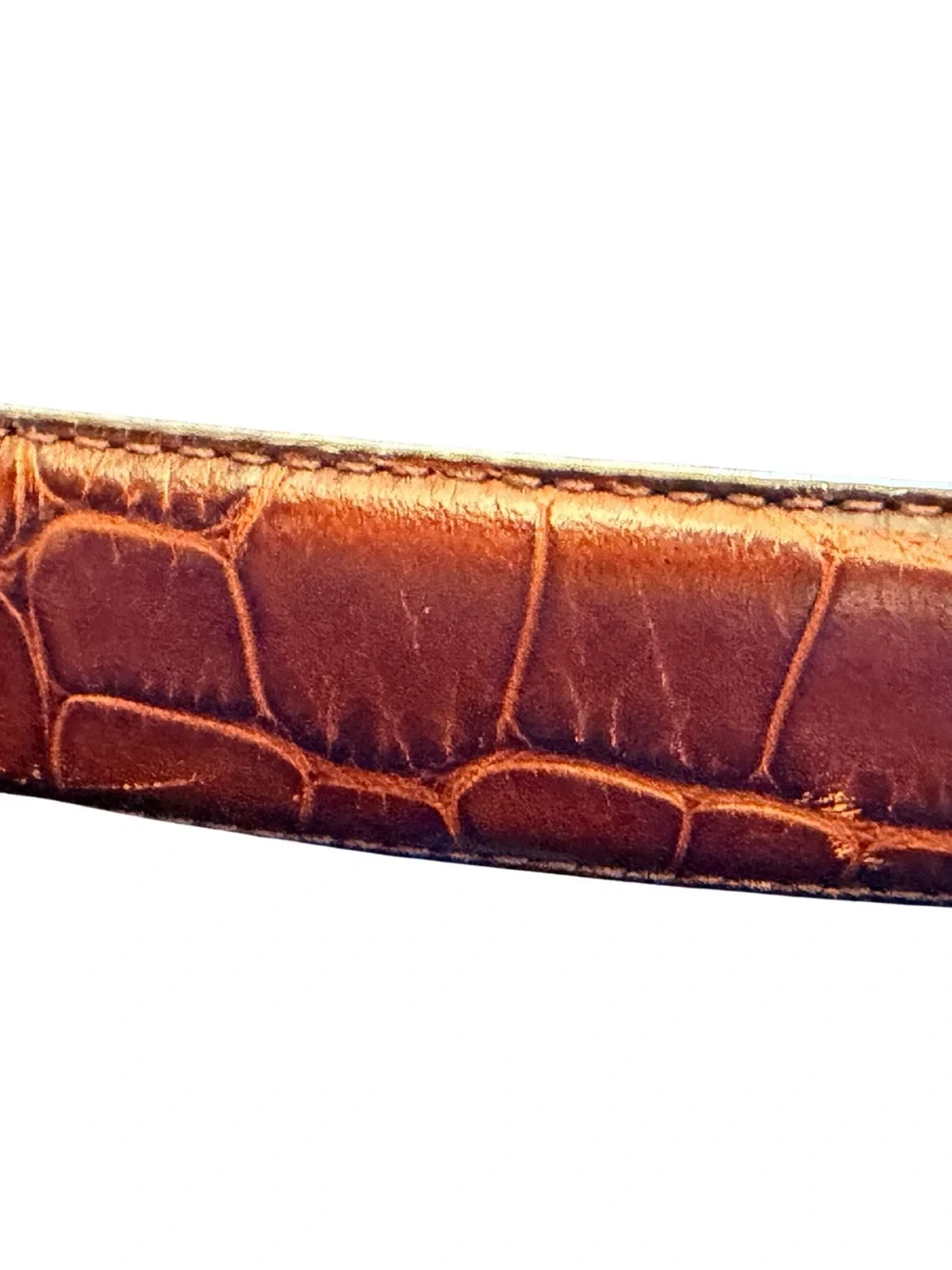 Ralph Lauren Brown Croc-Embossed Leather Belt with Gold Buckle